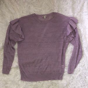 Knit sweater with ruffle sleeve detail